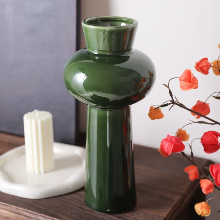 Nordic Retro Ceramic Green Vase Ornaments Living Room Porch Bedroom Flower Arrangement Container Crafts Wedding Vase Decoration 2