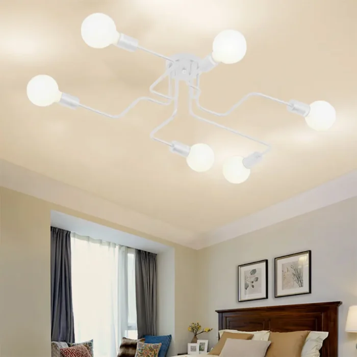 Retro Iron Chandelier Black White 4/6/8 Sockets Lighting Vintage Spider Chandelier Modern Ceiling Lamp Light Fixture Lighting 3