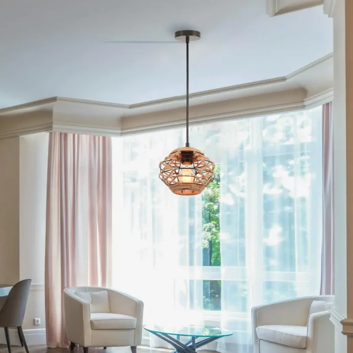 Japanese-style Hemp Rope Ceiling Chandelier Kitchen Living Room Restaurant Bedroom Pendant Light Handmade Woven Hanging Lamp 4