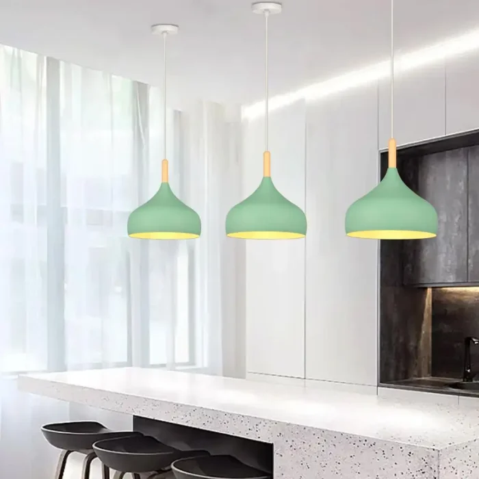 Nordic Modern Restaurant Decor Pendant Lights Wood Aluminum Lampshade Fixtures Lighting E27 Hanging Lamps suspension luminaire 5