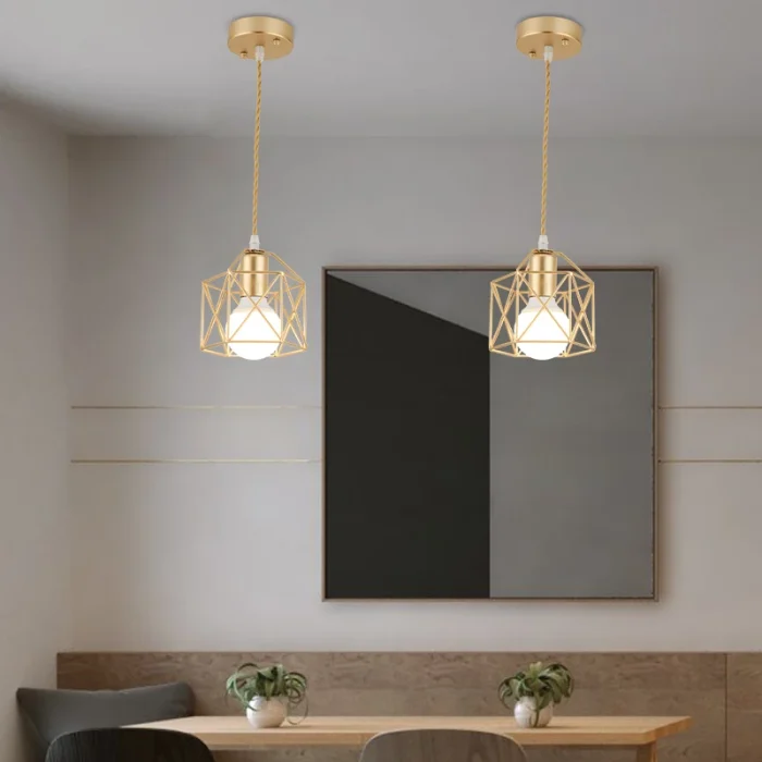 Modern LED Pendant Light Iron Gold Black Minimalist Metal Cage Pendant Lamp Living Room Restaurant Shop Bar Fixture Decoration 1