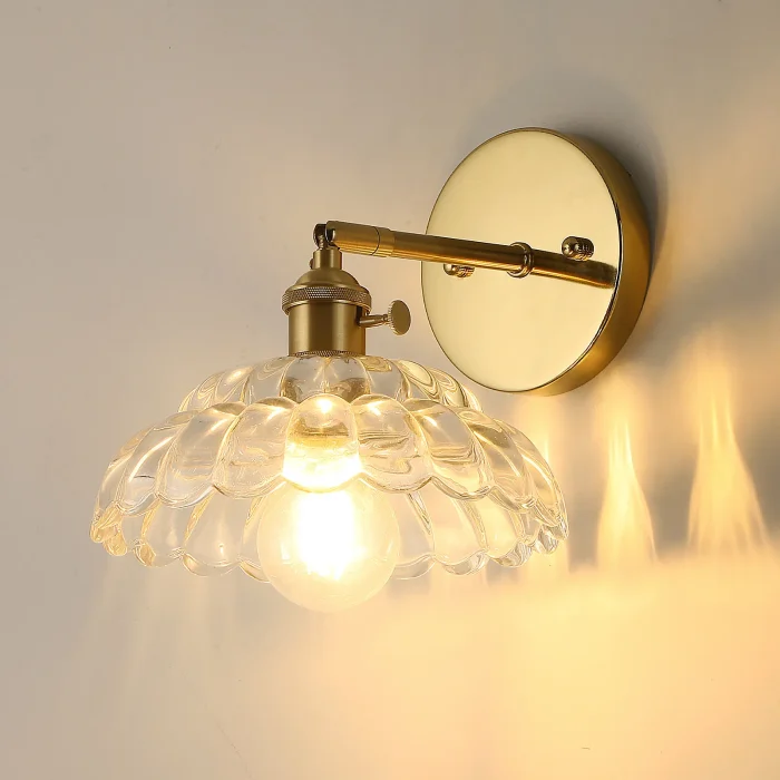 LED Wall Light Copper Glass Flower Wall Lamp Bed Bed Bedroom Shop Interior Decoration Light 2