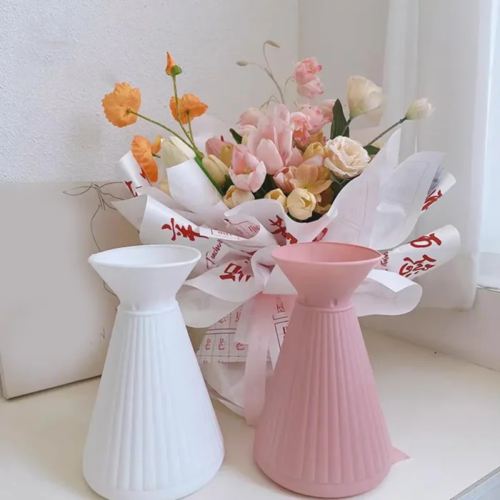 1Pcs Bottom Stand For Flower Bouquets, Solid Color Striped Plant Rooting/Flower Arrangement Vase, DIY Materials For Flower Wrapp 3