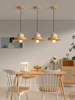 Wooden chandelier Japanese bedroom bedside lamp Nordic restaurant lamp modern simple designer bar lamp 6