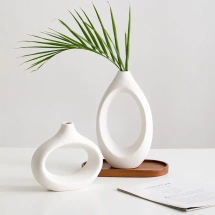 Nordic Ins Ceramic Circle Vase Ornaments Living Room Homestay Hotel Desktop Dried Flower Vase Crafts Home Decoration Accessories 2