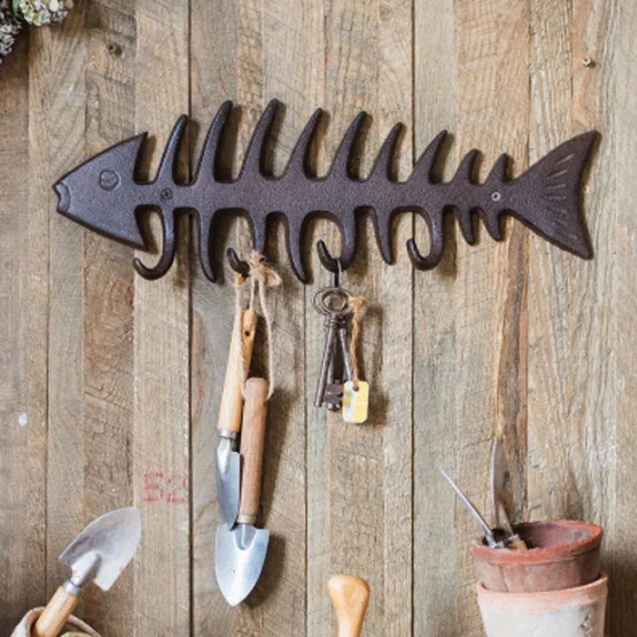 Creative cast iron fish bone hook wall hook garden courtyard outdoor decoration personality grocery European-style ornaments 3