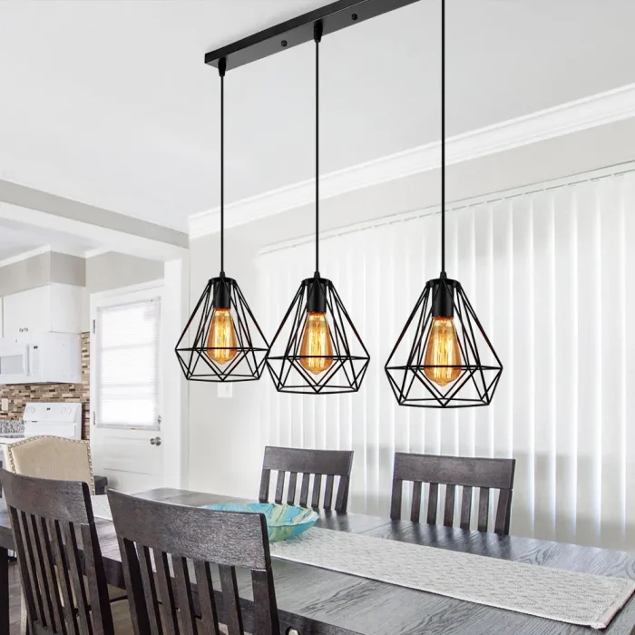 Nordic Loft Retro Pendant Lamps Iron Diamond Cage Hanging Lights Modern American Lighting Industrial Vintage Kitchen Chandelier 3