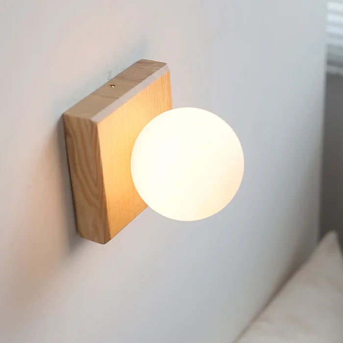 North American walnut ball wall lamp minimalist hotel living room background wall bedside wood lamp 6