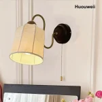 Retro Style Lamps Bedroom Bedside Wall Lamp Living Room Wall Lamp Aisle Staircase Fabric Solid Wood Study Wall Lamp 1
