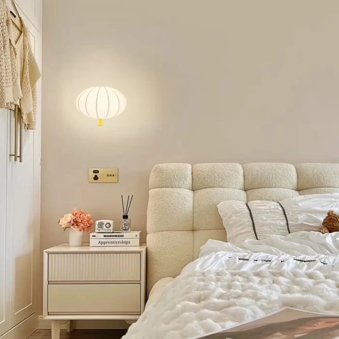Silk Bedroom Bedside Wall Lamp Pumpkin Cream Style Modern Living Room Wall Lamp LED Background Wall Study Atmosphere Light 3