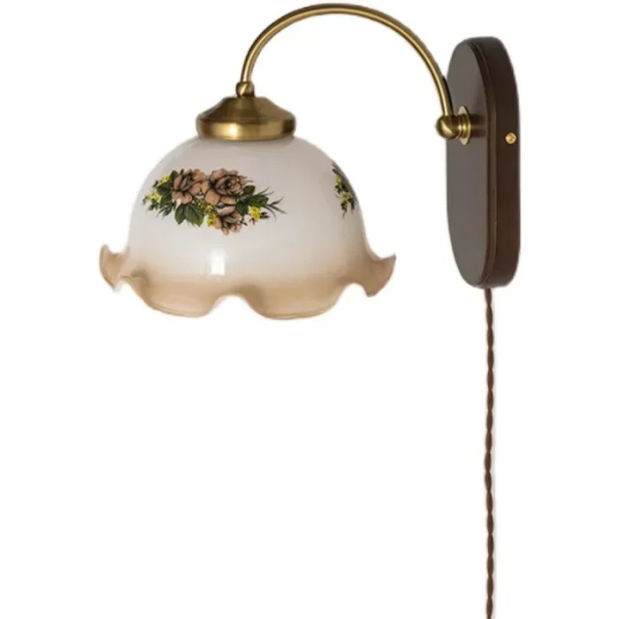 French American Medieval Glass Bedroom Bedside Wall Lamp Living Room Background Nanyang B&B Retro Internet Celebrity Solid Wood 5
