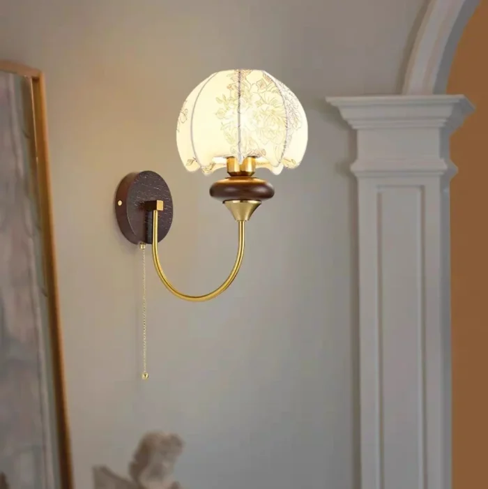French medieval wall lamp pattern cloth decoration bedroom bedside lamp background wall cable switch lamp 2