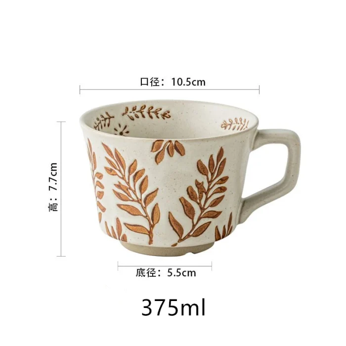 375ml Hand Drawn Ceramic Mug for Coffee Exquisite Home Breakfast Oatmeal Cup Water Tumbler Teacup Christmas Gift 6