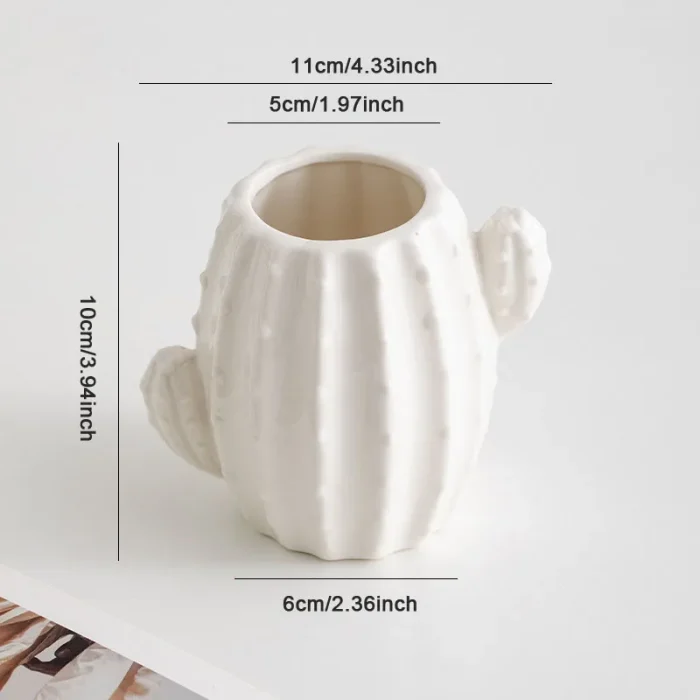 Creative White Ceramic Cactus Vase Ornament Living Room Bedroom Flower Arrangement Art Vase Christmas Background Decoration Vase 6