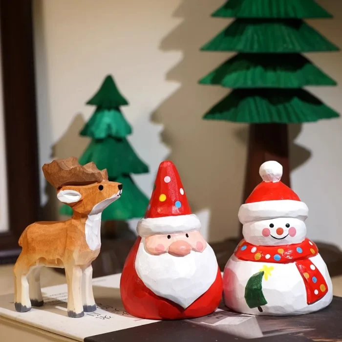 Creative Handmade Wood Carving Snowman Elk Small Ornaments Bedroom Porch Santa Claus Statue Furnishings Crafts Christmas Gifts 1