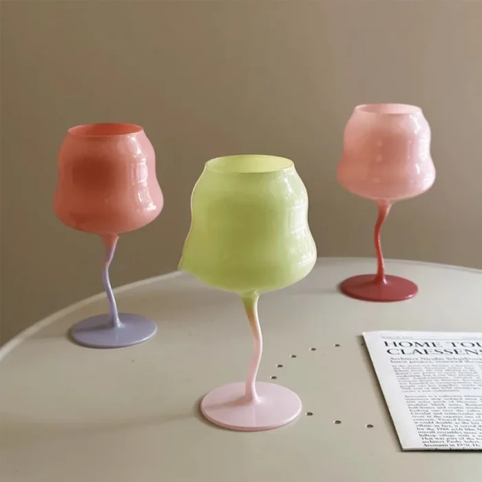 Nordic Ins Glass Candy Color Stemware Living Room Table Contrast Bubble Wine Cup Mug Handicraft Home Decoration Accessories 1