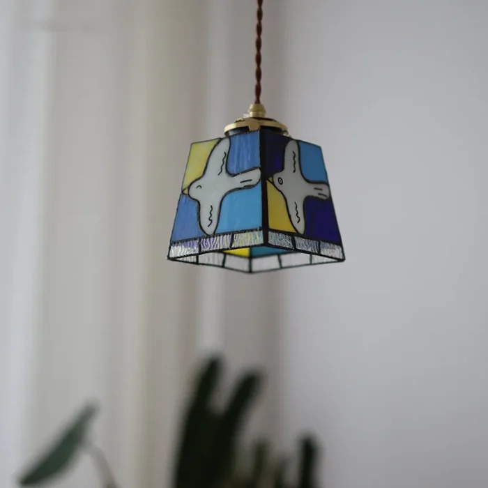 Retro Handmade Chandelier All-copper Glass Chandelier Japanese Bedside Bedroom Decorative Lamp Restaurant Entrance Corridor Lamp 4