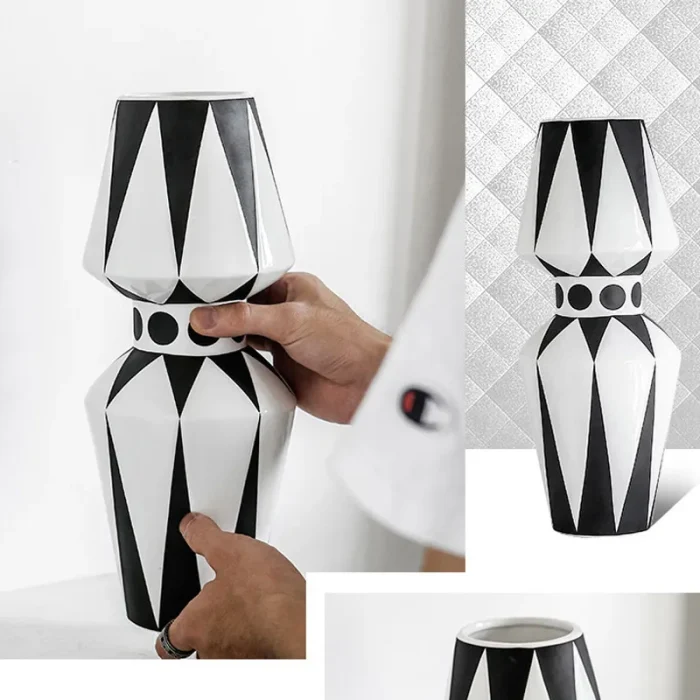 Nordic design creative black and white ceramic vase abstract flower arrangement flower retro desktop home craft decoration 6