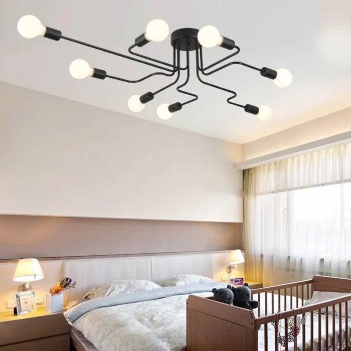 Retro Iron Chandelier Black White 4/6/8 Sockets Lighting Vintage Spider Chandelier Modern Ceiling Lamp Light Fixture Lighting 4