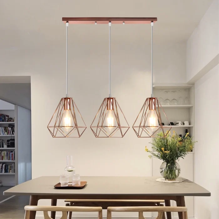 Nordic Loft Retro Pendant Lamps Iron Diamond Cage Hanging Lights Modern American Lighting Industrial Vintage Kitchen Chandelier 1