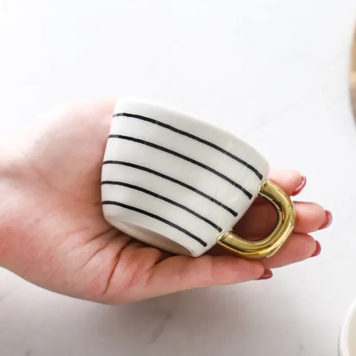 75ml Mini Hand Painted Espresso Cups With Gold Handle Ceramic Handmade Creative Latte Coffee Tea Mugs Irregular Home Drinkware 5