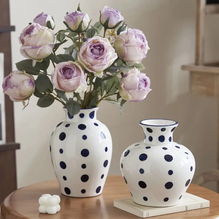 Nordic Hand-painted Polka Dot Ceramic Vase Ornaments Living Room Bedroom Dining Table Flower Arrangement Container Birthday Gift 2