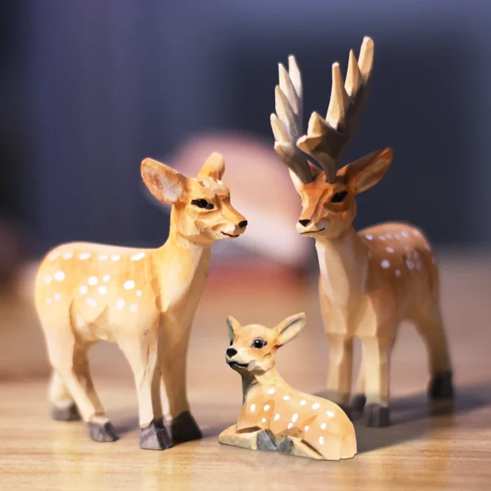 Nordic Retro Deer Wood Carving Real Handmade Wood Carving Ornaments Home Decoration Figurines Office Sculpture Craft Small Gifts 1
