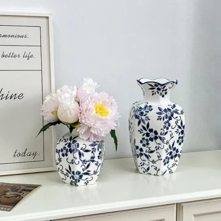Nordic Blue and White Porcelain Vase Ornaments Living Room Bedroom Hotel Tabletop Flower Arrangement Art Vase Wedding Decoration 1