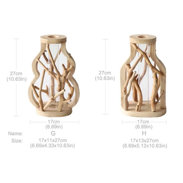 1 Set Pure Handwork Wooden Vase Decorated Solid Wood Flower Pot for Creative Glass Floral Hydroponic Container Home Decorative 5