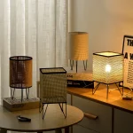 Rattan woven cloth handmade desk lamp Chinese style for study bedroom bedside lamp table living room retro decoration 1