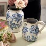 Nordic Blue and White Porcelain Ceramic Vase Ornaments Living Room Dining Table Flower Arrangement Container Weeding Decoration 5