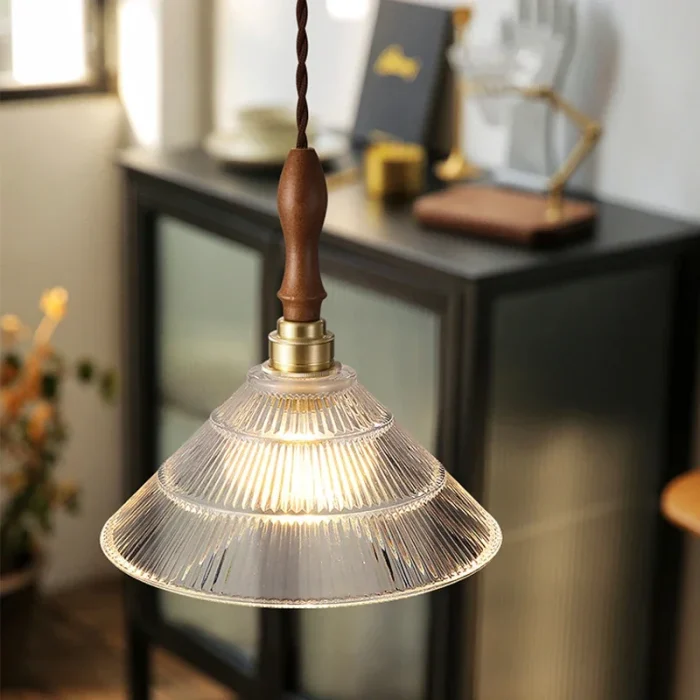 Nordic LED Wooden Pendant Glass American Vintage Fixtures Home Decor Light Bedroom Living Room Restaurant Chandelier Lamp 6