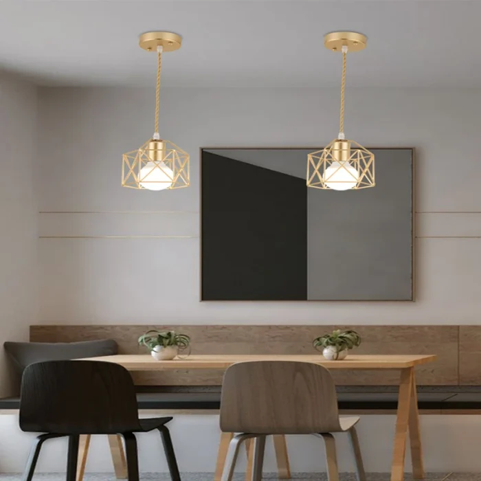 Modern LED Pendant Light Iron Gold Black Minimalist Metal Cage Pendant Lamp Living Room Restaurant Shop Bar Fixture Decoration 6