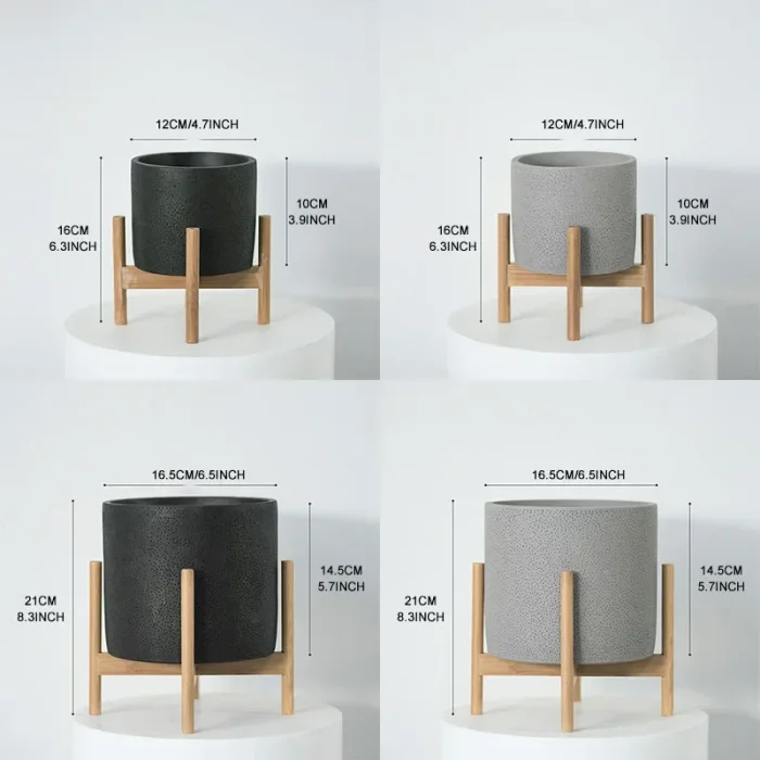 Flower Pot Nordic Desktop Solid Wood Flower Stand Cement Fleshy Flower Pots Creative Simple Living Room Balcony Assembly Cement 5
