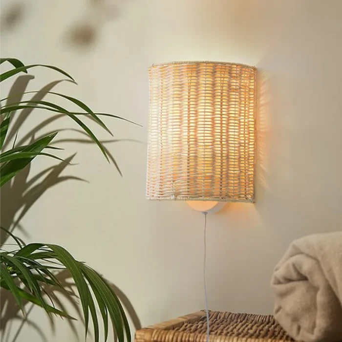 Simple Japanese Rattan Wall Lamp Creative Personalized Bedroom Aisle Wall Bedside Rattan Lamp 1