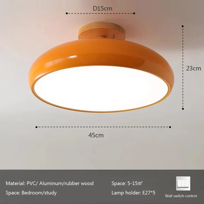 Vintage LED Wooden Ceiling Light Nordic Orange PVC Round Luminaire Living Room Bedroom Dining Room Corridor Indoor Decor Fixture 4