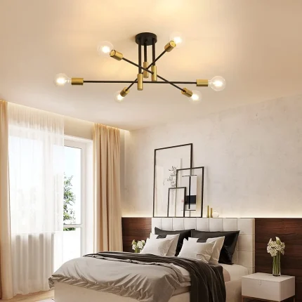 Sputnik Chandelier Industrial Modern Ceiling Light Fixtures Semi Flush Mount Pendant Lamp for Kitchen Dining Bedroom Living Room 2