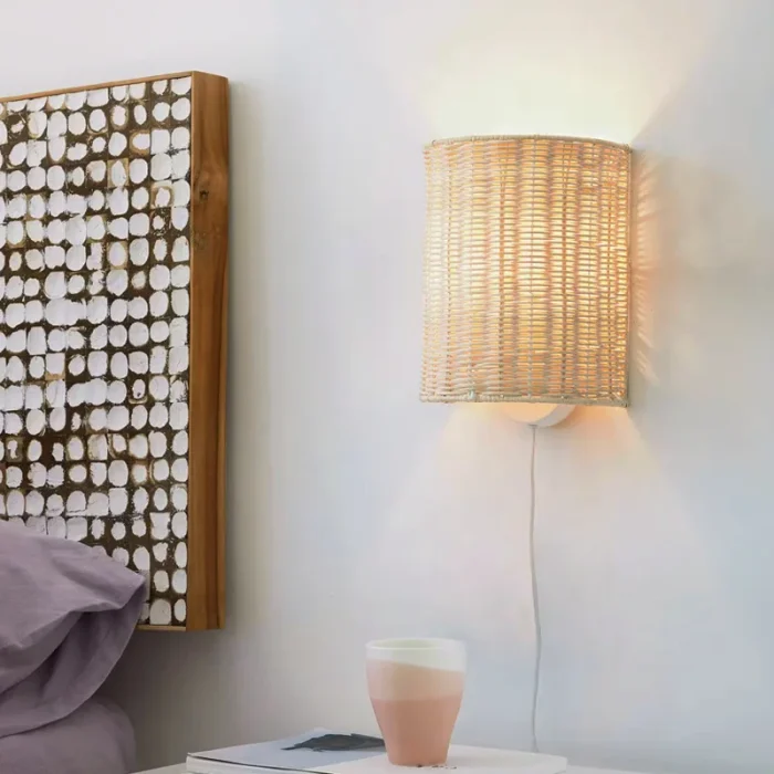 Simple Japanese Rattan Wall Lamp Creative Personalized Bedroom Aisle Wall Bedside Rattan Lamp 2