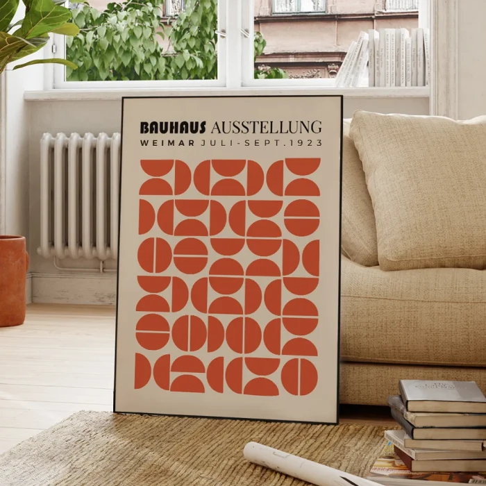 Modern Geometry Abstract Bauhaus Orange Semicircles Wall Art Aluminum Frame Prints Canvas Painting Poster Living Room Home Decor 2