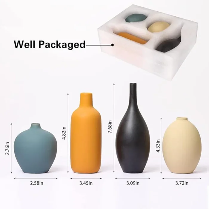 4pcs Ceramic Vases Farmhouse Table Decor, Small Flower Vase Set for Coffee Table Shelf Dining Room Modern Boho Home Decor 3