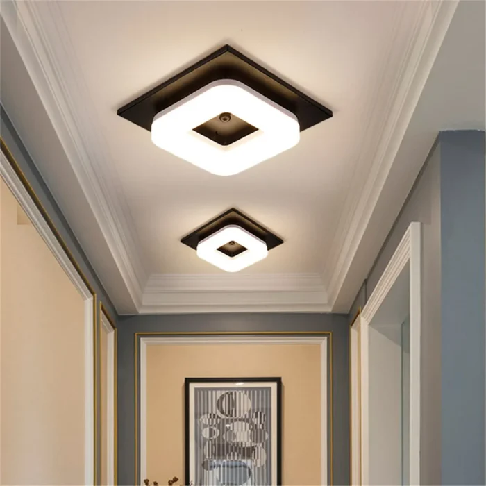 Flush Mount led Ceiling Light Fixtures Square Black 8W Modern Ceiling Lamp for Hallways Balcony Cloakroom Small Closet Washrooms 4