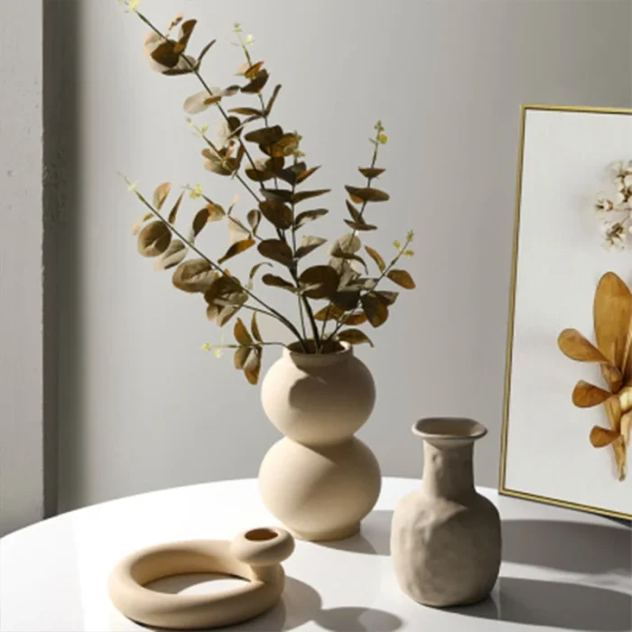 Nordic Minimalist Ceramic Tabletop Vase Ornaments Dried Flower Arrangement Creative Irregular Art Living Room Vases Decoration 2