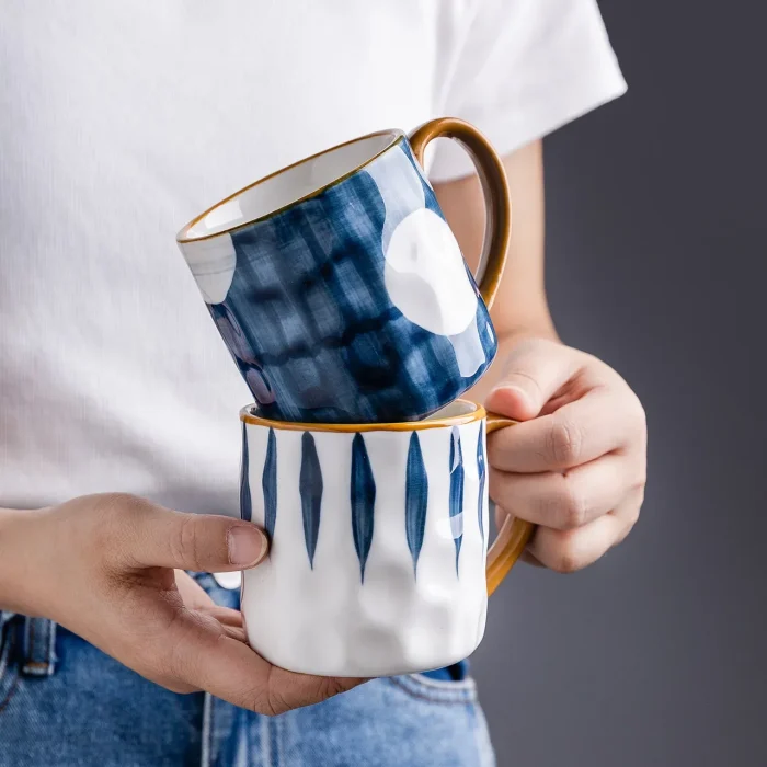 350ml Japanese Ceramic Mug  Coffee Cup Underglaze Office Home Milk   Bumpy Surface Handgrip  Microwave Safe 2