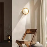 Flat glass ball wood wall lamp LED dining room porch bedside living room bedroom interior decoration wall lamp 3