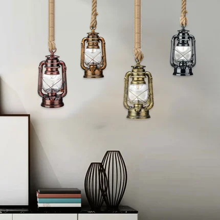 Industrial Loft Pendant Light Village Metal Glass Hemprope Hanging Lamp for Bar Restaurant Retro Bedside Room Suspension Light 1