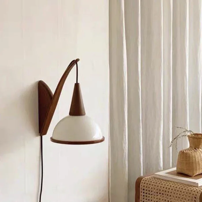 Solid Wood with Plug Wall Lamp Retro Bedroom Living Room Bedside Study Atmosphere Wall Light Decor 4