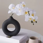 1Pcs Plastic Flat Minimalist Vase Wedding Decoration Donut Shape Flower Vase Oval Hollow Black Vases Fashion Home Living Room 3