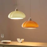 Nordic Medieval Glass Wood Pendant Lamps Restaurant Kitchen Hanging Light Retro LED Creamy Pumpkin Indoor lamps For Home Decor 1