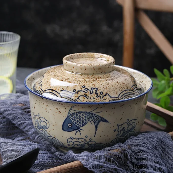 6.5inch Japanese Style Ramen Bowl With Lid Ceramic Instant Noodle Bowl For Soup Rice Noodle And Porridge Kitchen Tableware 1