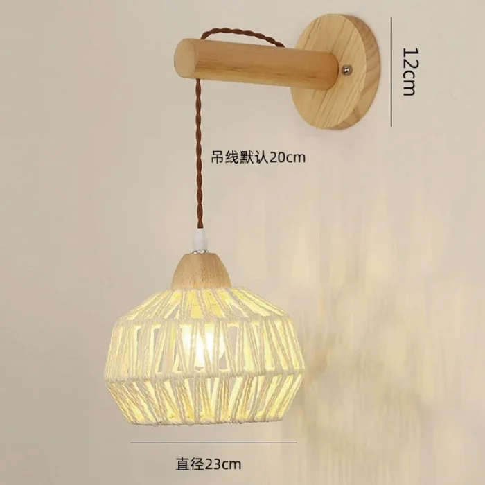 Nordic Log Bedroom Bedside Wall Lamp Rattan Background Wall Lamp Living Room Study LED Aisle Lamp 6